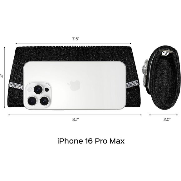 Women Bow Black Imported Magnetic Purse Rhinestone Envelope Party Handbag - Picture 2 of 6